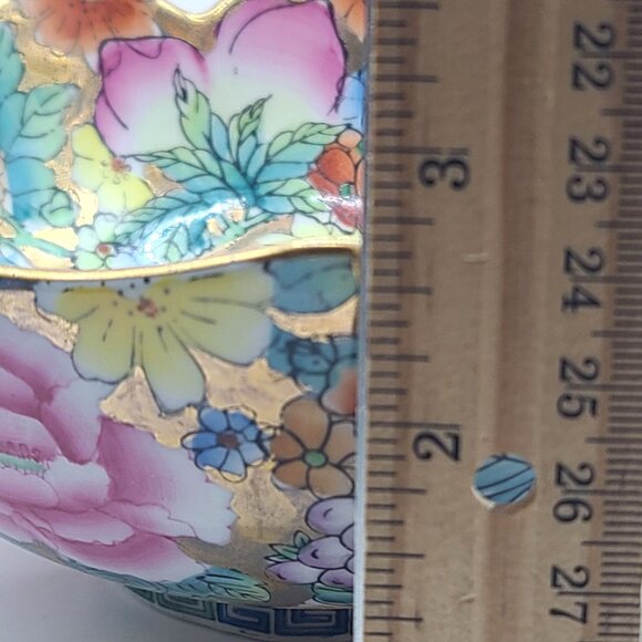 Chinese Famille Rose Porcelain Millefleur1000 Flower Gilt Lotus Display Bowl - Picture 12 of 13